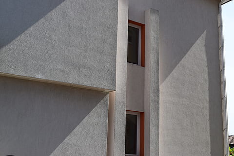 light, shadows, rhythm, built structure, architecture, building exterior, building, no people, window, day, wall - building feature, sunlight, outdoors, residential district, house, low angle view, nature, white color, backgrounds, wall, red, close-up, pattern, 5K, CC0, public domain, royalty free
