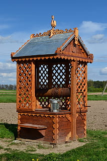 well, source, spring, day, nature, land, no people, field, wood - material, sky, grass, animal themes, animal, plant, built structure, outdoors, sunlight, architecture, container, animals in the wild, bird, animal wildlife, metal, 1080P, CC0, public domain, royalty free