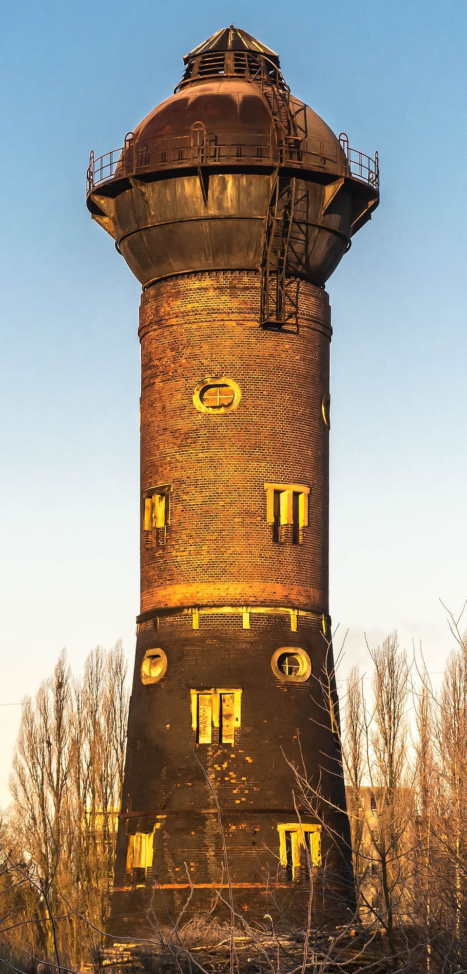 Torre, Torre dell'acqua, memoria, struttura operativa, architettura, serbatoio elevato, fornitura d'acqua, vecchio, cielo, natura, struttura costruita, cielo sereno, nessuno, esterno dell'edificio, pianta, Inquadratura dal basso, giorno, albero, campo, all'aperto, terra, storia, il passato, luce del sole, sicurezza, 2K