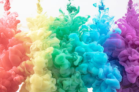 assorted-color smoke, water, pattern, purple, rainbow, red, yellow, green, blue, texture, splash, color, colorful, paint, art, graphics, sea life, reef, nature, ocean, outdoors, multi colored, no people, backgrounds, abstract, close-up, indoors, full frame, creativity, studio shot, pink color, green color, choice, motion, variation, day, still life, underwater, turquoise colored, 5K, CC0, public domain, royalty free