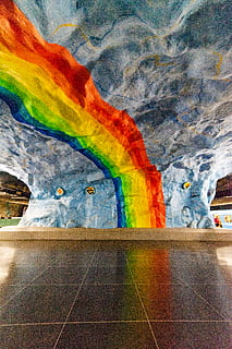 artă, pictură, cale, perete, artă Modernă, buncăr, clădire, alee, mural, coridor, graffiti, tunel, container de vopsea, publicitate, poster, colaj, lespede de piatră, trotuar, în aer liber, multi colorate, curcubeu, nici o persoana, pardoseală, arhitectură, în interior, model, ţiglă, natură, apă, zi, mediu inconjurator, cărare, frumusețe în natură, călătorie, mişcare, parchet gresie, putere în natură, 5K, CC0, domeniu public, fără drepturi de autor