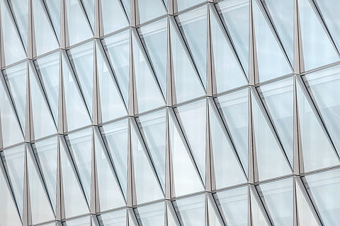 geometry, glass, three-dimensional, full frame, pattern, backgrounds, built structure, no people, architecture, indoors, low angle view, design, shape, ceiling, day, geometric shape, wall - building feature, glass - material, close-up, metal, white color, repetition, roof beam, 5K, CC0, public domain, royalty free