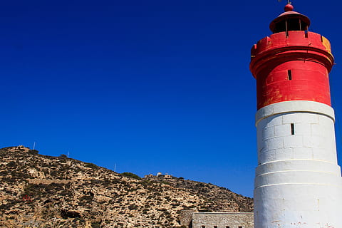 maják, murcia, modrý, vedení, exteriér budovy, věž, architektura, nebe, stavba, čisté nebe, ochrana, nikdo, Červené, Příroda, bezpečnostní, bezpečnost, budova, den, kopie prostor, směr, slunečního světla, venku, 4K, CC0, veřejná doména, bez autorských práv