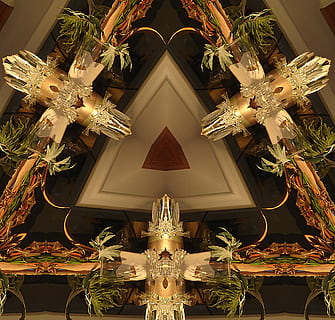 abstraction, kaléidoscope, éléments, illuminé, personne, à l'intérieur, architecture, religion, matériel d'éclairage, structure construite, spiritualité, faible angle de vue, bâtiment, croyance, lieu de culte, plafond, forme, conception, lustre, fermer, art et Artisanat, décoration, lampe électrique, 1080P, CC0, domaine public, libre de droits