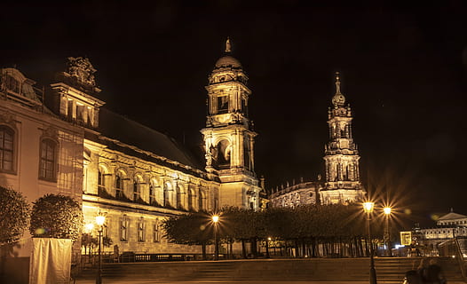 dresden, înveliș, coteț, noapte, exteriorul clădirii, iluminat, arhitectură, construită, destinații de călătorie, clădire, cer, oraș, religie, călătorie, natură, lăcaș de cult, credință, turism, copac, nici o persoana, istorie, în aer liber, turlă, 4K, CC0, domeniu public, fără drepturi de autor