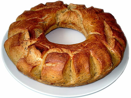 anello di pane, pane, pane cotto, cibo, cibo e bevande, sfondo bianco, freschezza, in casa, pronto a mangiare, avvicinamento, girato in studio, piatto, ritagliare, benessere, Marrone, mangiare sano, natura morta, porzioni, nessuno, al forno, pasto, vista dall'alto, prima colazione, cibo francese, tentazione, , CC0, dominio pubblico, privo di copyright