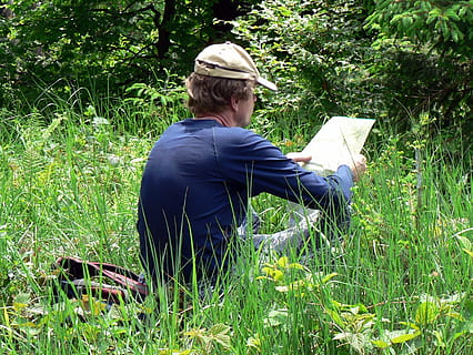 Gras, Wald, Natur, eine Landkarte, Orientierung, Grün, Mann, lesen, sich ausruhen, Verschnaufpause, Sightseer, Pflanze, eine Person, Land, echte Menschen, Freizeitbeschäftigung, Wachstum, grüne Farbe, Männer, Aktivität, Lebensstile, Buch, Veröffentlichung, junger Erwachsener, junge Männer, Feld, Tag, draußen, 1080P, CC0, gemeinfrei, lizenzfrei