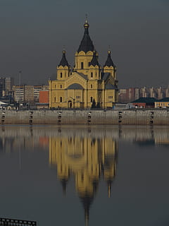 temple, reflection, architecture, building, building exterior, built structure, water, sky, religion, place of worship, waterfront, spirituality, the past, belief, history, nature, travel destinations, no people, outdoors, spire, 5K, CC0, public domain, royalty free