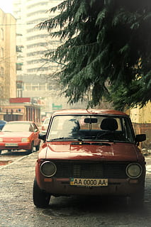 macchina, pioggia, cortile, auto, modo di trasporto, veicolo a motore, città, mezzi di trasporto, veicolo terrestre, architettura, strada, albero, esterno dell'edificio, struttura costruita, pianta, Taxi, giorno, natura, all'aperto, testo, nessuno, via della città, 4K, CC0, dominio pubblico, privo di copyright