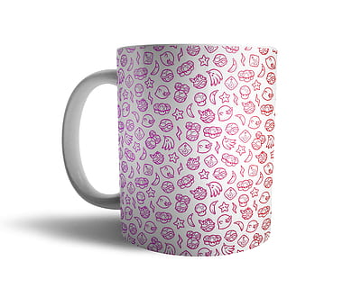 handle, single, bebe, default, bag, container, mug, tea, white background, cut out, still life, studio shot, single object, close-up, indoors, pink color, no people, cup, pattern, design, drink, coffee cup, man made object, man made, white color, art and craft, 2K, CC0, public domain, royalty free