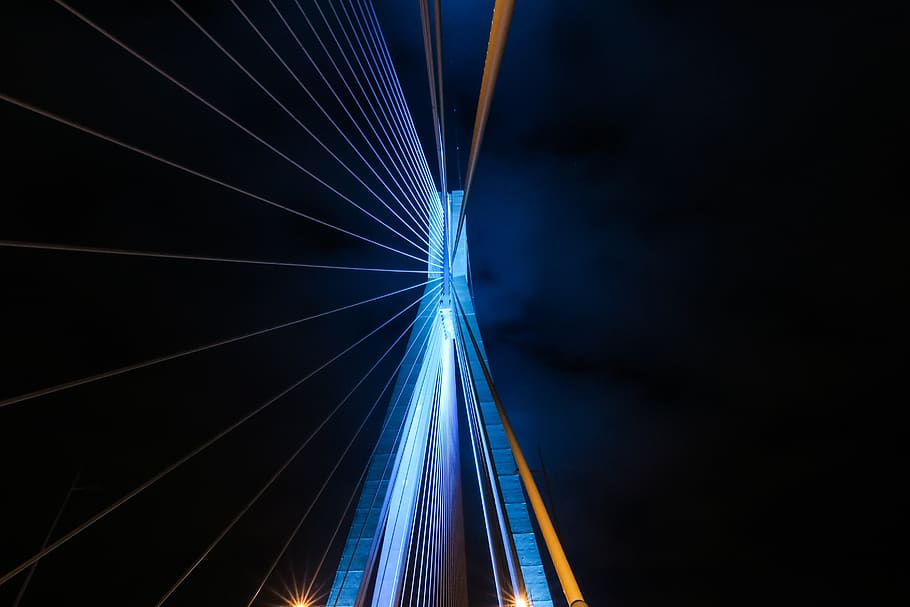 fosc, cel, nit, pont, cable, moviment, il·luminat, cap gent, velocitat, transport, arquitectura, exposició llarga, sender lleuger, blau, moviment borrós, estructura construïda, connexió, a l'aire lliure, en moviment, pont - estructura feta per l'home, naturalesa, roda de ferris, girant, làser, 5K