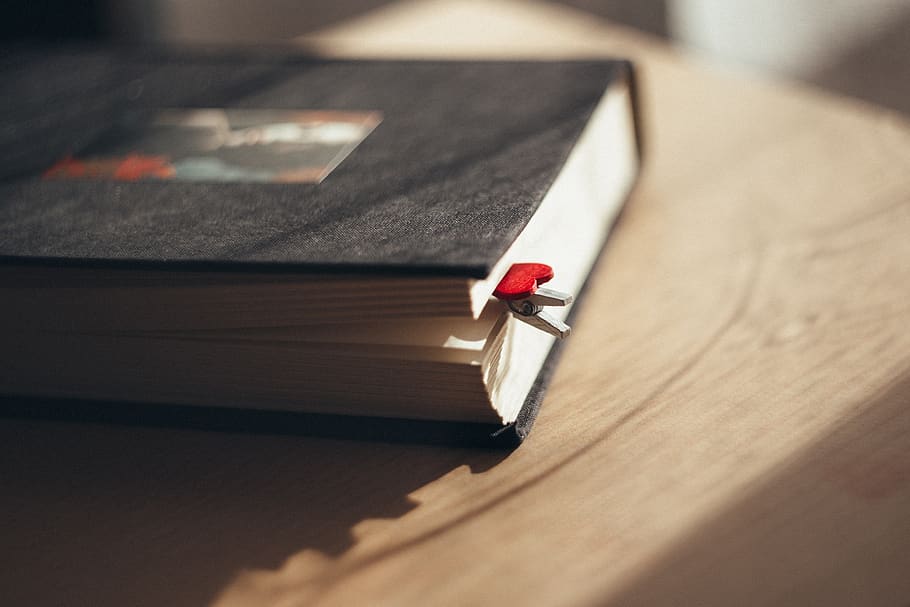 libro, taccuino, diario, tavolo, lavoro, ufficio, segnalibro, nero, pagine, foglio, avvicinamento, nessuno, messa a fuoco selettiva, in casa, legno - materiale, pubblicazione, natura morta, musica, carta, disco, saggezza, formazione scolastica, rosso, ombra, luce del sole, vista dall'alto, giorno, 4K