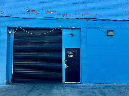 closed roller shutter, home decor, door, united states, detroit, window, wall, shutter, curtain, path, walkway, brick, outdoors, building, housing, back, nature, countryside, shelter, rural, pavement, entrance, blue, closed, architecture, built structure, building exterior, safety, security, protection, no people, communication, day, wood - material, metal, wall - building feature, sign, old, garage, iron, corrugated, 2K, CC0, public domain, royalty free