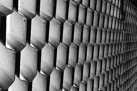 honeycomb, structure, pattern, hexagon, shape, design, grid, wall, light, geometric, decorative, architecture, texture, black and white, full frame, repetition, in a row, no people, backgrounds, close-up, large group of objects, side by side, indoors, order, day, abundance, textured, metal, arrangement, still life, steps and staircases, 1080P, CC0, public domain, royalty free