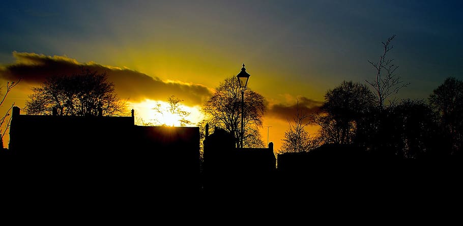 clouds, spring, trees, night, sky, tree, sunset, red, sun, seasons, cloud, silhouette, plant, no people, architecture, nature, built structure, building exterior, beauty in nature, religion, sunlight, tranquility, scenics - nature, tranquil scene, building, belief, outdoors, 1080P