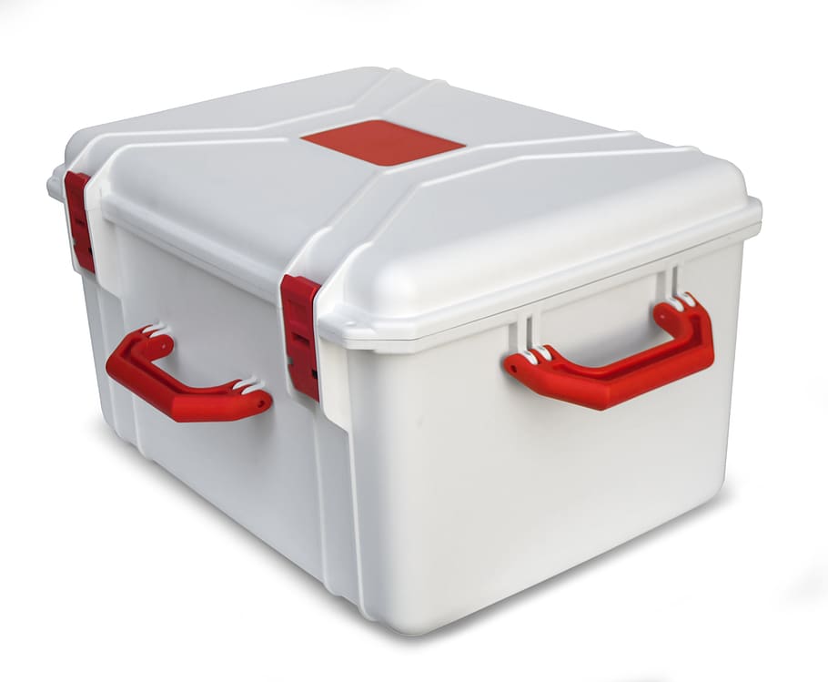 Box, Container, weißer Hintergrund, rot, Studioaufnahme, ausgeschnitten, drinnen, weiße Farbe, Kasten - Behälter, keine Leute, öffnen, Nahansicht, Stillleben, Hygiene, zwei Objekte, einzelnes Objekt, Kunststoff, Gerät, Geschenkbox, Bequemlichkeit, 2K