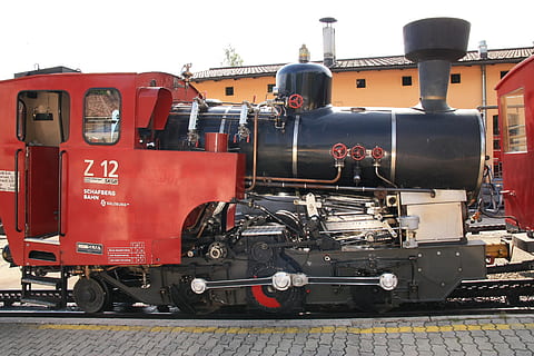 engine, transport, train, transportation, mode of transportation, land vehicle, rail transportation, public transportation, train - vehicle, day, locomotive, railroad track, sky, travel, track, truck, red, no people, architecture, nature, steam train, outdoors, wheel, 4K, CC0, public domain, royalty free