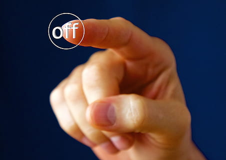 hand, finger, button, switch, off, human hand, human body part, studio shot, one person, colored background, human finger, body part, blue, adult, close-up, indoors, holding, single object, blue background, technology, women, human limb, care, 1080P, CC0, public domain, royalty free