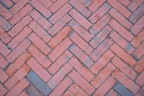 brick, herringbone, pattern, brickwork, sidewalk, path, paving, walkway, texture, full frame, backgrounds, high angle view, no people, footpath, textured, repetition, day, stone, paving stone, street, design, outdoors, red, close-up, shape, city, directly above, flooring, 5K, CC0, public domain, royalty free