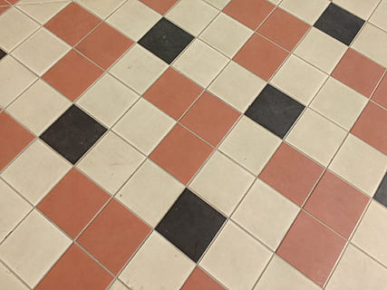 tiles, squares, pattern, ground, lines, tile, flooring, checked pattern, backgrounds, tiled floor, full frame, shape, geometric shape, square shape, indoors, design, no people, white color, red, repetition, close-up, high angle view, mosaic, directly above, 4K, CC0, public domain, royalty free
