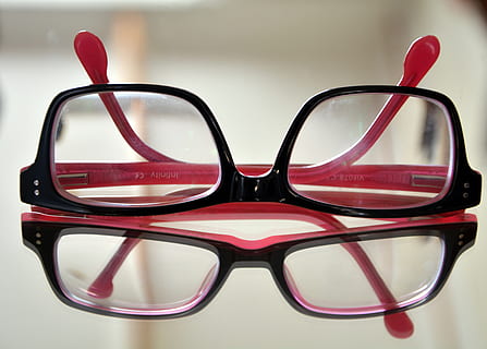 spectacles, glasses, reflection, eyeglasses, still life, close-up, fashion, indoors, red, sunglasses, personal accessory, glass - material, transparent, focus on foreground, no people, eyesight, eyewear, security, single object, protection, vision, 5K, CC0, public domain, royalty free