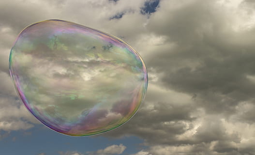 soap, bubbles, fun, bubble, fly, sphere, rainbow, cloud - sky, sky, fragility, nature, mid-air, transparent, soap sud, vulnerability, multi colored, day, geometric shape, no people, beauty in nature, reflection, outdoors, shape, lightweight, 4K, CC0, public domain, royalty free