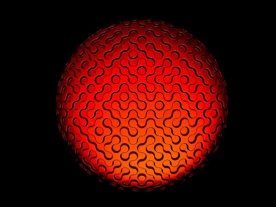 koule, 3d, geometrie, struktura, digitální, geometrický, moderní, futuristický, černé pozadí, Červené, uvnitř, studio shot, vzor, detail, svítí, vystříhnout, nikdo, design, tvar, osvětlovací zařízení, geometrický tvar, kruh, jeden objekt, technologie, umění a řemesla, tvořivost, ovoce, elektrická lampa, 4K