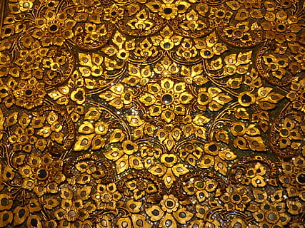 aur, mozaic, model, cadru complet, fundaluri, în interior, nici o persoana, proiecta, artă și sculptură, aur colorat, a închide, creativitate, model floral, decor, ambarcațiune, repetiţie, textil, texturată, geometrică, bogat ornamentat, formă, natură moartă, luxos, 1080P, CC0, domeniu public, fără drepturi de autor