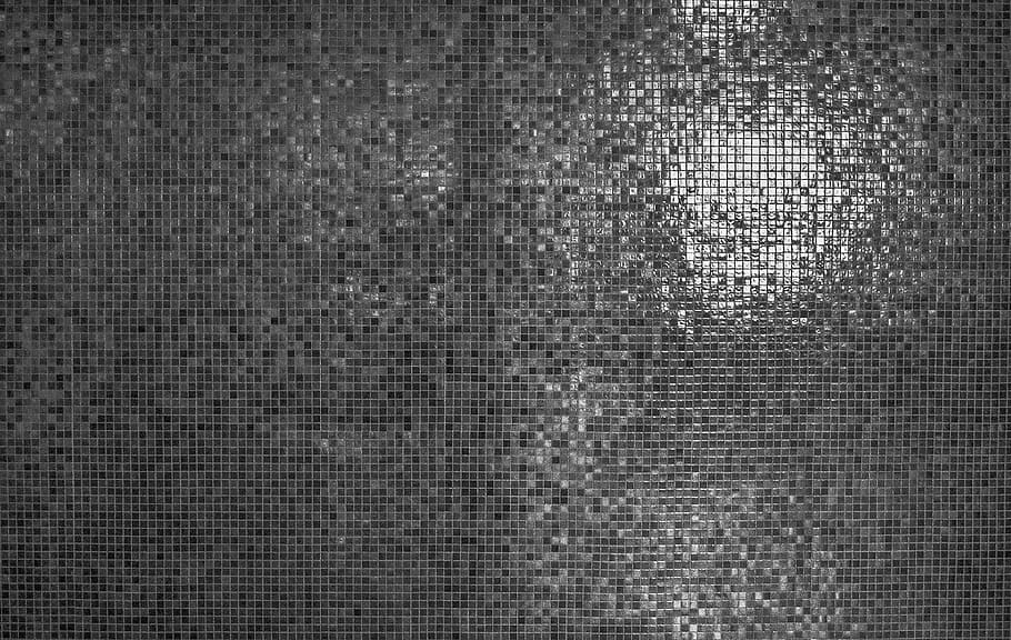 art, resum, rajoles, quadrat, píxels, llum, fosc, monocroma, patró, fons, textura, marc complet, cap gent, funció de construcció de parets, arquitectura, estructura construïda, paret de maó, paret, sòls, primer pla, efecte texturat, maó, vell, a l'interior, brutícia, rajola, color plata, 2K