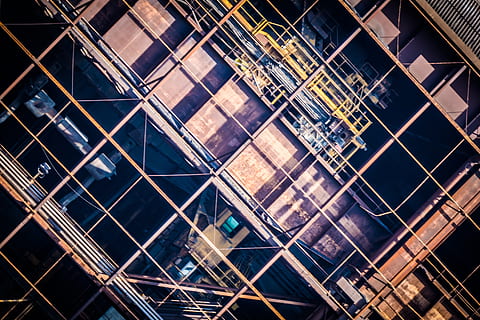 architecture, geometry, built structure, building, building exterior, low angle view, full frame, no people, pattern, glass - material, modern, window, reflection, backgrounds, city, office, design, outdoors, night, metal, office building exterior, 2K, CC0, public domain, royalty free