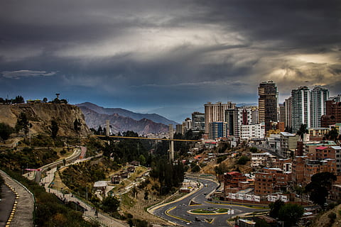 città, pace, Bolivia, paesaggio, nuvola - cielo, cielo, architettura, strada, mezzi di trasporto, esterno dell'edificio, struttura costruita, costruzione, paesaggio urbano, natura, vista dall'alto, montagna, modo di trasporto, destinazioni di viaggio, scenics - natura, nessuno, vita di città, all'aperto, grattacielo, edificio per uffici esterno, 5K, CC0, dominio pubblico, privo di copyright