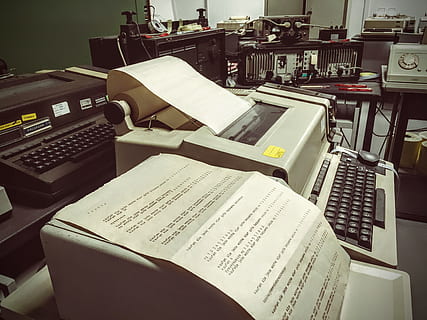 typewriter, old, retro, machine, write, paper, arts culture and entertainment, sheet, indoors, technology, no people, music, table, communication, sheet music, equipment, still life, computer, high angle view, connection, keyboard, book, musical instrument, publication, computer keyboard, 2K, CC0, public domain, royalty free