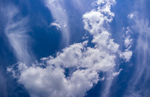 céu, nuvens, azul, nuvem - céu, beleza na natureza, cloudscape, natureza, scenics - natureza, visão de baixo ângulo, ninguém, origens, tranquilidade, dia, atmosfera, meio Ambiente, luz solar, cor branca, idílico, céu dramático, vento, ao ar livre, liberdade, meteorologia, brilhante, limpar \ limpo, 5K, CC0, domínio público, royalty free