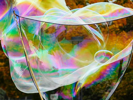 soap bubble, bubble, flying, float, ease, colorful, rainbow colors, movement, weightless, farbenspiel, bright, cheerful, multi colored, fragility, vulnerability, close-up, soap sud, transparent, bubble wand, nature, motion, no people, fun, day, shiny, reflection, mid-air, focus on foreground, outdoors, lightweight, 4K, CC0, public domain, royalty free