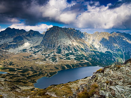 nothing, empty, mountain, cloud - sky, scenics - nature, beauty in nature, water, sky, mountain range, tranquil scene, tranquility, non-urban scene, lake, environment, nature, no people, idyllic, landscape, day, travel destinations, outdoors, formation, mountain peak, snowcapped mountain, 4K, CC0, public domain, royalty free