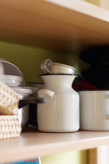 kitchen, container, enamel, food and drink, indoors, no people, close-up, kitchen utensil, domestic room, still life, domestic kitchen, food, household equipment, drink, home, table, refreshment, crockery, focus on foreground, appliance, selective focus, tray, 4K, CC0, public domain, royalty free