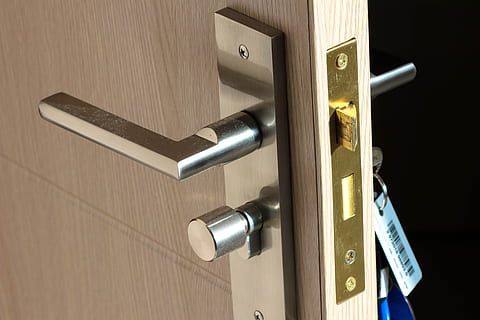 security, lock, keys, door, entrance, safety, handle, protection, metal, knob, indoors, wood - material, doorknob, no people, keyhole, close-up, silver colored, accessibility, open, technology, latch, steel, alloy, apartment, chrome, 5K, CC0, public domain, royalty free