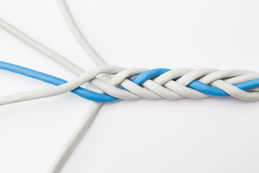 fusió, xarxa, gat, cables de xarxa, cable, Internet, teixir, teixit, tir de l'estudi, connexió, fons blanc, a l'interior, primer pla, blau, Color blanc, cable d’ordinador, cap gent, xarxa d’ordinadors, comunicació, tecnologia, tallar, primer pla extrem, còpia espai, directament a sobre, unió, senzillesa, comunicacions globals, 5K