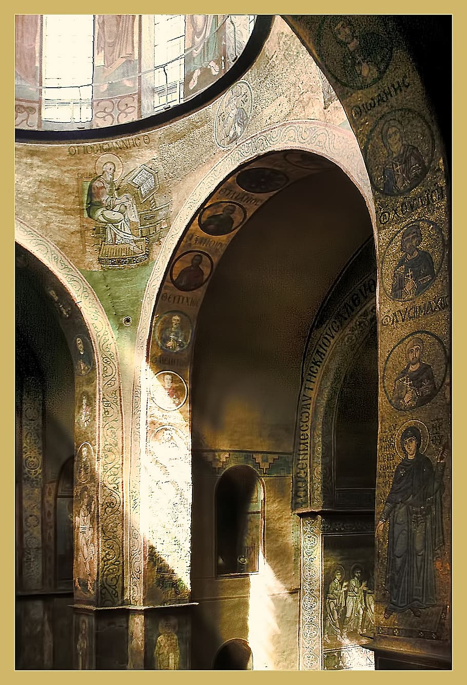 kiev, chrám, sofia, hrad, oblouk, architektura, stavba, uvnitř, nikdo, budova, minulost, Dějiny, náboženství, přenos tisku, starý, umění a řemesla, tvořivost, destinace, víra, den, místo uctívání, architektonický sloup, vyšperkovaný, nástěnná malba, 1080P