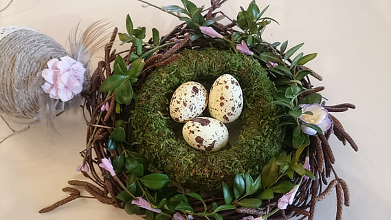 Ostern, Schilf, Ostereier, Ornament, Ostern-Symbol, Osterferien, Ei, Dekoration, Osterkorb, Weihnachtsdekoration, Weihnachtsschmuck, Ostern Zusammensetzung, Blumen, Lebensmittel, Essen und Trinken, Frische, Pflanze, Feier, drinnen, keine Leute, Blatt, Korb, Stillleben, Blume, Pflanzenteil, Nahansicht, grüne Farbe, Osterei, Natur, Wachstum, Blütenkopf, 4K, CC0, gemeinfrei, lizenzfrei