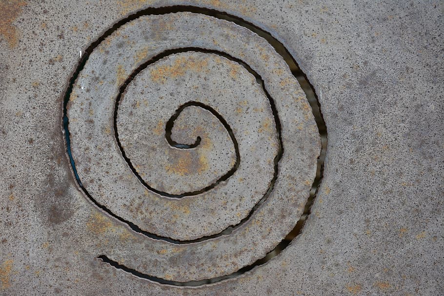 spirale, metalo, modelį, tekstūruotas, nėra žmonių, Iš arti, geometrinės formos, numeris, ratą, sienų kūrimo funkcija, figūra, aukšto kampo vaizdas, dieną, fonas, tiesiogiai virš, visą kadrą, dizainas, architektūra, lauke, amatų, koncentrinis, 5K