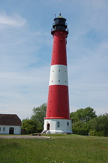 lighthouse, tower, architecture, instructions, built structure, building exterior, guidance, grass, sky, building, protection, security, safety, nature, plant, direction, cloud - sky, day, no people, outdoors, field, 2K, CC0, public domain, royalty free