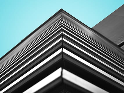 architecture, building, infrastructure, sky, built structure, low angle view, building exterior, clear sky, pattern, no people, modern, day, nature, blue, office building exterior, city, outdoors, geometric shape, window, corner, office, skyscraper, silver colored, 4K, CC0, public domain, royalty free