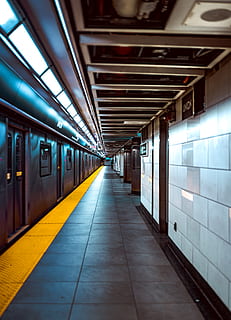 gare grise, Terminal, véhicule, gare, transport, train, métro, éclairage, couloir, tunnel, sol, casier, escalier, balustrade, rampe, ornement, fractale, modèle, crypte, pergola, transport public, architecture, Transport ferroviaire, à l'intérieur, illuminé, station de métro, mode de transport, direction, matériel d'éclairage, la voie à suivre, tuile, plafond, structure construite, train - véhicule, personne, perspective décroissante, carrelage, colonne architecturale, lumière fluorescente, passage souterrain, 5K, CC0, domaine public, libre de droits